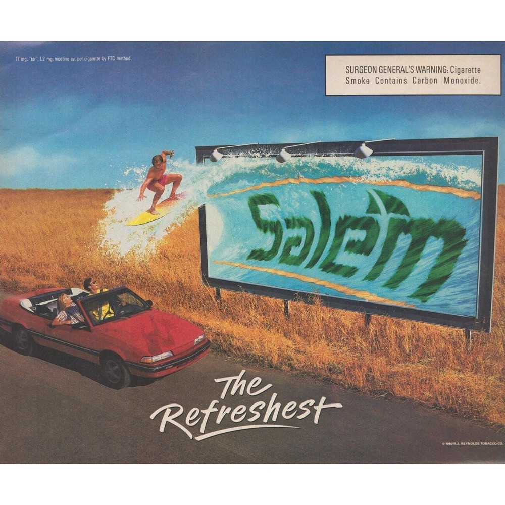 1991 Salem Vintage Print Ad Cigarettes Surfer Convertible Sports Car